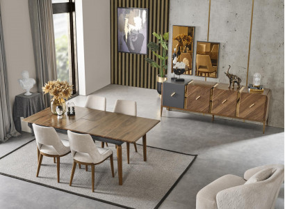 Dining set dining room dining table set luxury chairs dining nook 5-piece brown